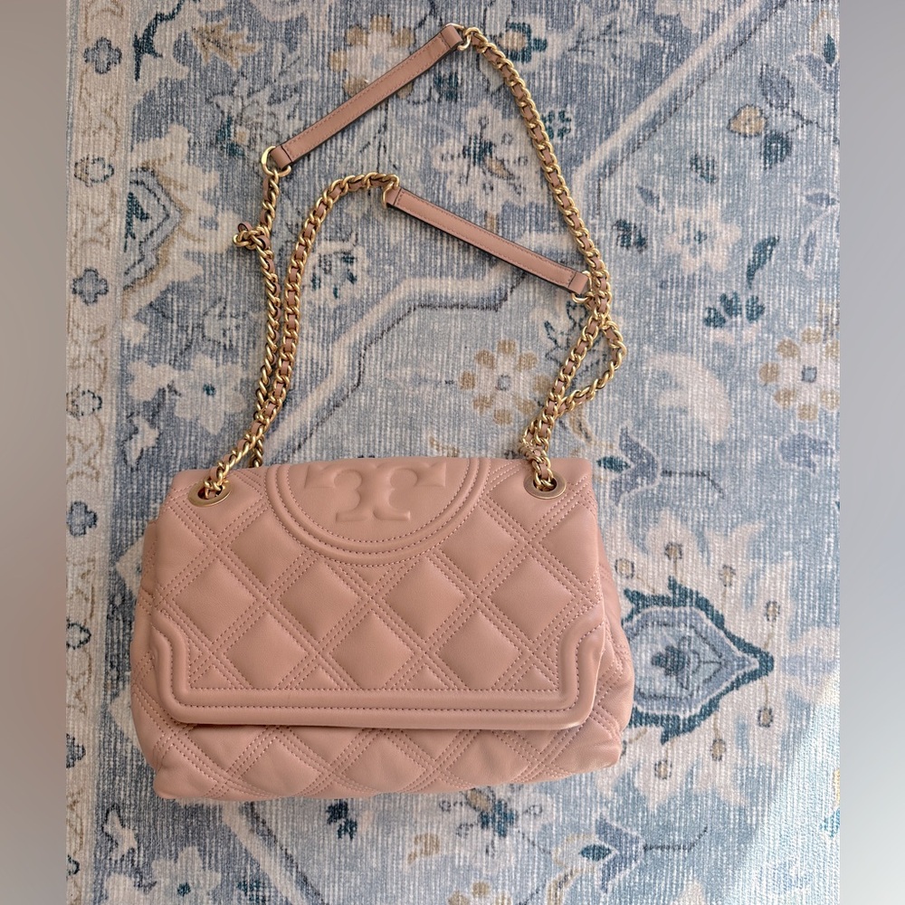 Tory Burch Fleming Soft Quilted Lambskin Leather Shoulder Bag In Pink Moon